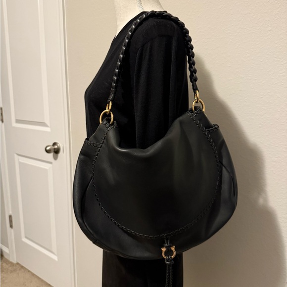 New Salvatore Ferragamo Elegant Black Leather Hobo Bag